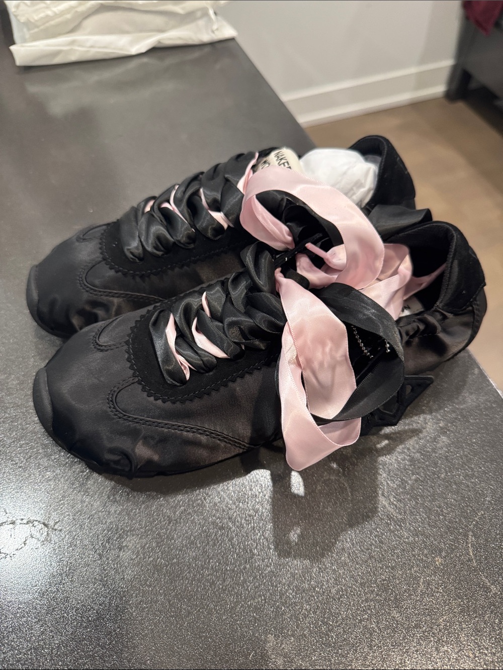 Naked Wolfe Black Sneakers with Pink Ribbon Laces